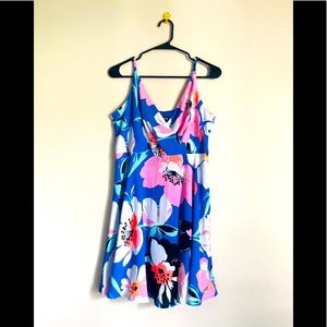 Express floral print surplice fit and flare dress